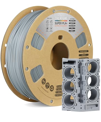 OVERTURE Super PLA+ Filament 1.75mm, Toughness Enhanced PLA Plus, Cardboard Spool, 1kg Filament (2.2lbs), Dimensional Accuracy +/- 0.02 mm (Light Gray)