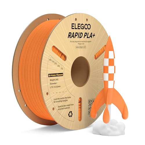 ELEGOO Rapid PLA Plus Filament 1.75mm Orange 1KG, PLA+ 3D Printer Filament for 30-600 mm/s High Speed Printing, Dimensional Accuracy +/- 0.02 mm, 1kg Cardboard Spool(2.2lbs)