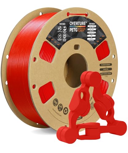 OVERTURE PETG Filament 1.75mm, 3D Printer Filament, 1kg Filament (2.2lbs), Dimensional Accuracy Probability +/- 0.02 mm, Fit Most FDM Printers (Red)