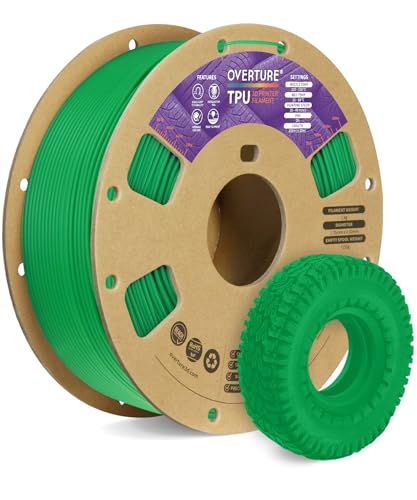 OVERTURE TPU Filament 1.75mm Flexible TPU Roll, 95A Soft 3D Printer Filament, 1kg Spool (2.2 lbs), Dimensional Accuracy +/- 0.02 mm (TPU Green)