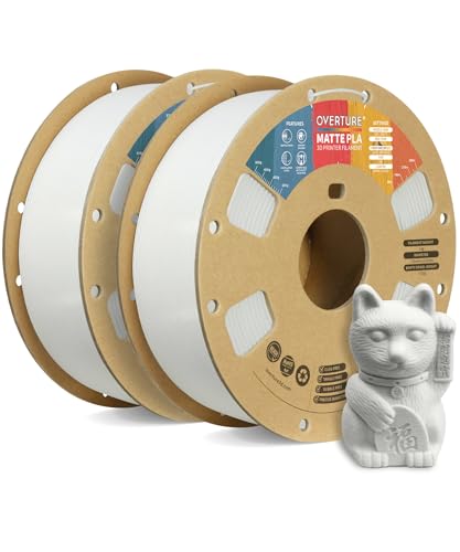 OVERTURE PLA Matte 3D Printer Filament 1.75mm, Matte PLA 2kg Cardboard Spool (4.4lbs), Dimensional Accuracy +/- 0.02 mm (Matte White 2-Pack)