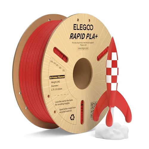 ELEGOO Rapid PLA Plus Filament 1.75mm Red 1KG, PLA+ 3D Printer Filament for 30-600 mm/s High Speed Printing, Dimensional Accuracy +/- 0.02 mm, 1kg Cardboard Spool(2.2lbs)