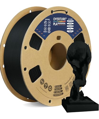OVERTURE PLA Plus (PLA+) Filament 1.75mm, Stronger & More Durable, Professional Toughness 3D Printer Filament 1kg (2.2lbs), High Precision +/- 0.02mm, Tangle-Free (Black)