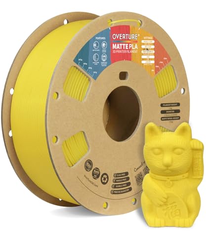 OVERTURE PLA Matte 3D Printer Filament 1.75mm, Matte PLA 1kg Cardboard Spool (2.2lbs), Dimensional Accuracy +/- 0.02 mm (Matte Yellow)