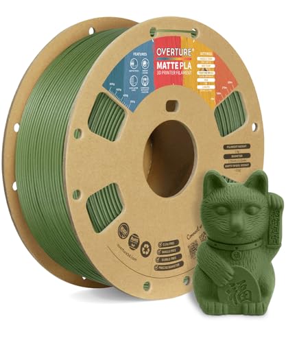 OVERTURE PLA Matte 3D Printer Filament 1.75mm, Matte PLA 1kg Cardboard Spool (2.2lbs), Dimensional Accuracy +/- 0.02 mm (Matte Army Green)