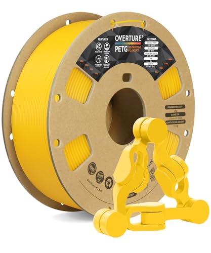 OVERTURE PETG Filament 1.75mm, 3D Printer Filament, 1kg Filament (2.2lbs), Dimensional Accuracy Probability +/- 0.02 mm, Fit Most FDM Printers (Yellow)