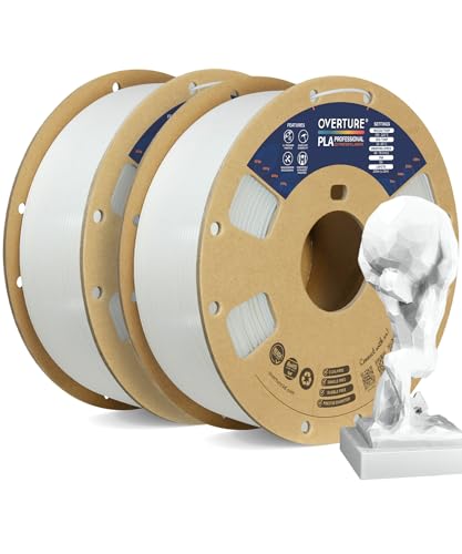 OVERTURE PLA Plus (PLA+) Filament 1.75mm PLA Professional Toughness Enhanced PLA Roll, Cardboard Spool, Premium PLA 2kg(4.4lbs), Dimensional Accuracy Probability +/- 0.02mm (White 2-Pack)