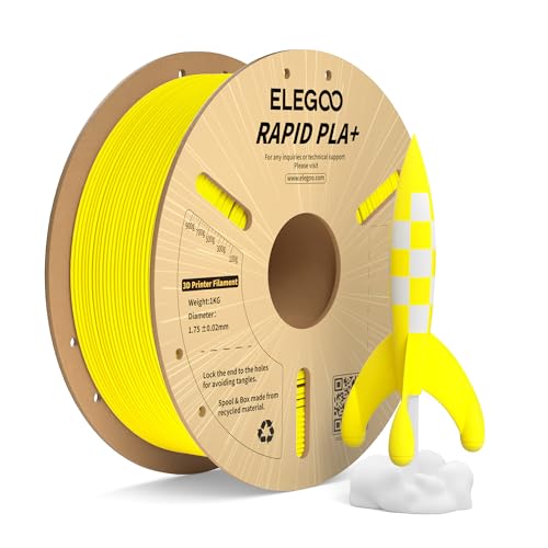 ELEGOO Rapid PLA Plus Filament 1.75mm Yellow 1KG, PLA+ 3D Printer Filament for 30-600 mm/s High Speed Printing, Dimensional Accuracy +/- 0.02 mm, 1kg Cardboard Spool(2.2lbs)