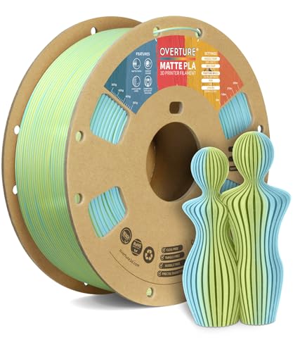OVERTURE Dual Color Matte PLA 3D Printer Filament 1.75mm, Matte PLA 1kg Cardboard Spool (2.2lbs), Dimensional Accuracy +/- 0.02 mm (Matte Light Blue-Yellow)