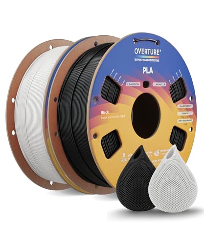 OVERTURE PLA Filament 1.75mm PLA 3D Printer Filament, 2kg Cardboard Spool (4.4lbs), Dimensional Accuracy +/- 0.03mm, Fit Most FDM Printer (Black & White)