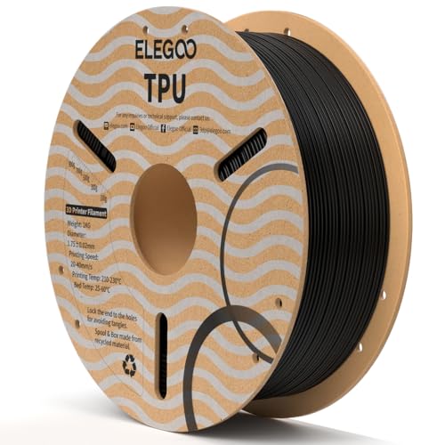 ELEGOO TPU Filament 1.75mm Black 1KG, 95A Flexible Soft 3D Printing Filament Dimensional Accuracy +/- 0.02mm, 1KG Cardboad Spool(2.2lbs) for Most FDM 3D Printers