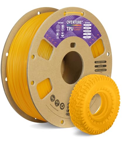 OVERTURE TPU Filament 1.75mm Flexible Roll, 95A Soft 3D Printer Filament, 1kg Spool (2.2 lbs), Fit Most FDM Printer(TPU Yellow)