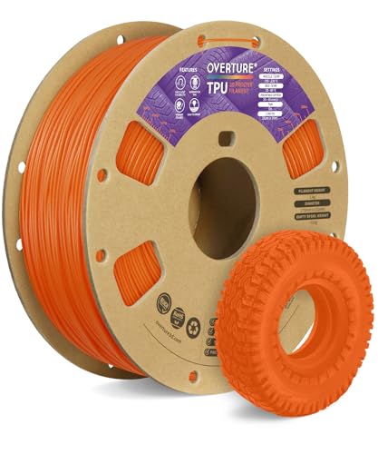 OVERTURE TPU Filament 1.75mm Flexible TPU Roll, 95A Soft 3D Printer Filament, 1kg Spool (2.2 lbs), Dimensional Accuracy +/- 0.02 mm (TPU Orange)