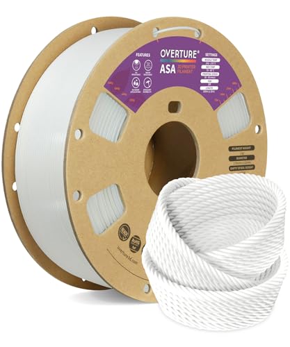 OVERTURE ASA Filament 1.75mm, 1kg Spool (2.2lbs) 3D Printer Filament, Premium Anti-UV, ASA Filament Perfect for Printing Outdoor Functional Parts, Dimensional Accuracy +/- 0.02 mm (White)