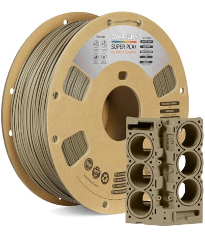OVERTURE Super PLA+ Filament 1.75mm, Toughness Enhanced PLA Plus, Cardboard Spool, 1kg Filament (2.2lbs), Dimensional Accuracy +/- 0.02 mm (Light Brown)