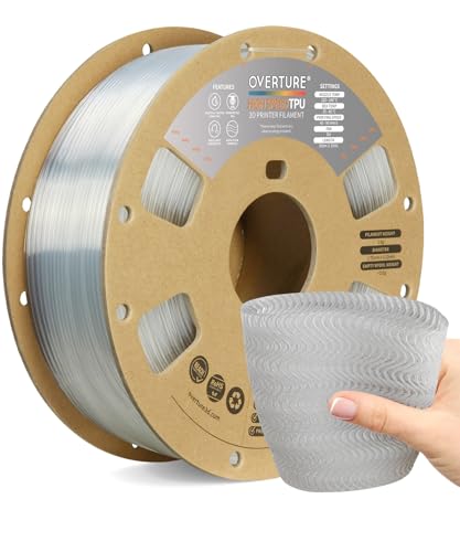 OVERTURE TPU High Speed Filament 1.75mm Flexible 95A TPU Roll, 3D Printer Filament,Dimensional Accuracy +/- 0.02 mm, Fit Most FDM Printer(HS TPU Transparent)