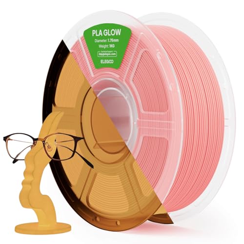 ELEGOO PLA Filament Glow in the Dark Glow Pink 1KG, 1.75mm 3D Printing Filament Luminous Color 1kg(2.2lbs) Spool Fits for Most 3D Printers