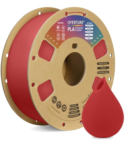 OVERTURE PLA Filament 1.75mm PLA 3D Printer Filament, 1kg Cardboard Spool (2.2lbs), Dimensional Accuracy +/- 0.02mm, Fit Most FDM Printer (Fresh Red)