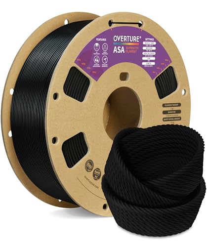 OVERTURE ASA Filament 1.75mm, 1kg Spool (2.2lbs) 3D Printer Filament, Premium Anti-UV, ASA Filament Perfect for Printing Outdoor Functional Parts, Dimensional Accuracy +/- 0.02 mm (Black)