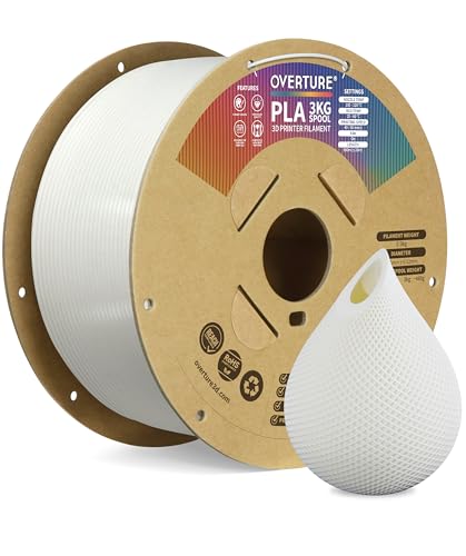 OVERTURE PLA Filament 1.75mm PLA 3D Printer Filament, 3kg Cardboard Spool (6.6lbs), Dimensional Accuracy +/- 0.02mm, Fit Most FDM Printer(White 3KG-1 Pack)