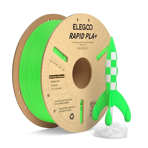 ELEGOO Rapid PLA Plus Filament 1.75mm Green 1KG, PLA+ 3D Printer Filament for 30-600 mm/s High Speed Printing, Dimensional Accuracy +/- 0.02 mm, 1kg Cardboard Spool(2.2lbs)