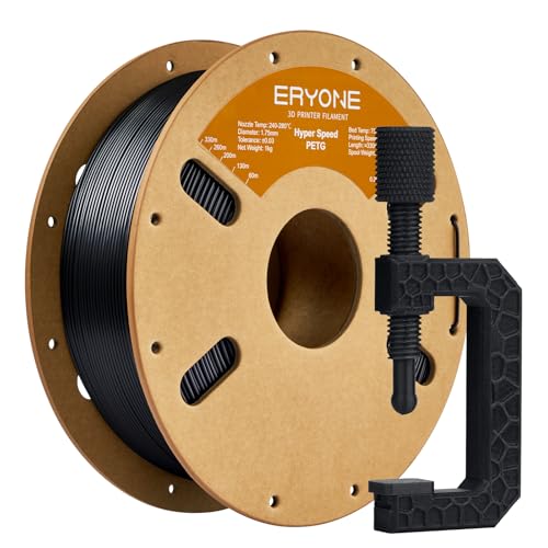 ERYONE Rapid PETG Filament 1.75mm +/- 0.03mm, High Speed 30-500mm/s 3D Printing Filament, Hyper Speed PETG Filament Fit Most FDM Printer, 1kg (2.2LBS) / Spool, Black