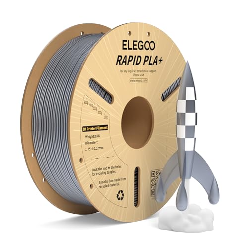 ELEGOO Rapid PLA Plus Filament 1.75mm Silver 1KG, PLA+ 3D Printer Filament for 30-600 mm/s High Speed Printing, Dimensional Accuracy +/- 0.02 mm, 1kg Cardboard Spool(2.2lbs)