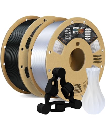 OVERTURE PETG Filament 1.75mm, 3D Printer Filament, 2kg Filament (4.4lbs), Dimensional Accuracy Probability +/- 0.02 mm, Fit Most FDM Printers (Black + Transparent)