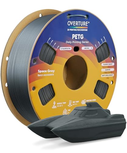 OVERTURE PETG 3D Printer Filament 1.75mm, Neatly Wound Durable PETG 1kg Spool (2.2lbs), Strong Toughness Filament, Dimensional Accuracy +/- 0.02mm, Fit Most FDM Printers (Space Gray)