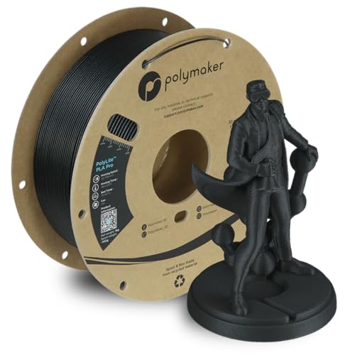 Polymaker PLA PRO Filament 1.75mm 1kg, Tough & High Rigidity Metallic Black 3D Printing Filament, PolyLite PLA PRO 3D Printer Filament 1.75mm, Print with Most 3D Printers