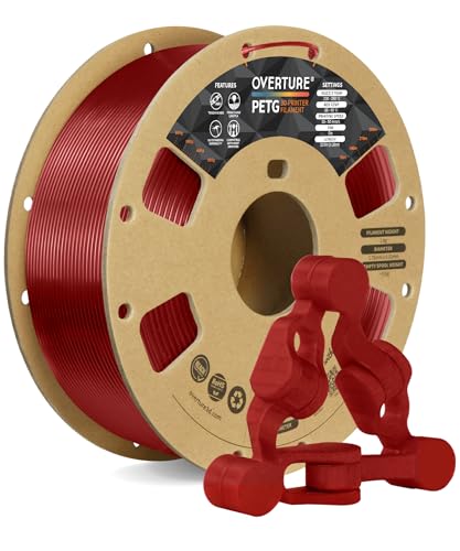 OVERTURE 3D Filament Clear PETG Filament 1.75mm, PETG Transparent Red 3D Printer Consumables, 1kg Filament (2.2lbs), Dimensional Accuracy +/- 0.05mm