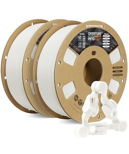 OVERTURE PETG Filament 1.75mm, 3D Printer Filament, 2kg Filament(4.4lbs), Dimensional Accuracy Probability +/- 0.02 mm, Fit Most FDM Printers (White (2-Pack))