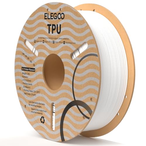 ELEGOO TPU Filament 1.75mm White 1KG, 95A Flexible Soft 3D Printing Filament Dimensional Accuracy +/- 0.02mm, 1KG Cardboad Spool(2.2lbs) for Most FDM 3D Printers