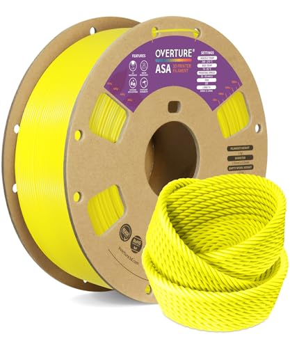 OVERTURE ASA Filament 1.75mm, 1kg Spool (2.2lbs) 3D Printer Filament, Premium Anti-UV, ASA Filament Perfect for Printing Outdoor Functional Parts, Dimensional Accuracy +/- 0.02 mm (Yellow)