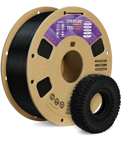 OVERTURE TPU Filament 1.75mm Flexible TPU Roll, 95A Soft 3D Printer Filament, 1kg Spool (2.2 lbs), Dimensional Accuracy +/- 0.02 mm (TPU Black)