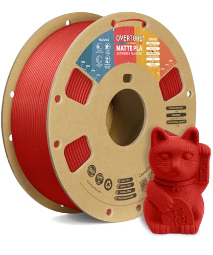 OVERTURE PLA Matte 3D Printer Filament 1.75mm, Matte PLA 1kg Cardboard Spool (2.2lbs), Dimensional Accuracy +/- 0.02 mm (Matte Brick Red)