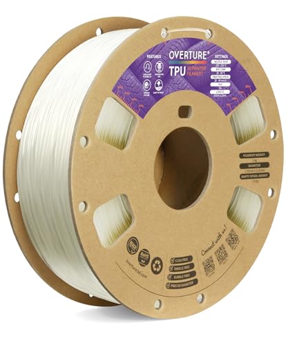 OVERTURE TPU Filament 1.75mm Flexible TPU Roll, 95A Soft 3D Printer Filament, 1kg Spool (2.2 lbs), Dimensional Accuracy +/- 0.02 mm (TPU Transparent)