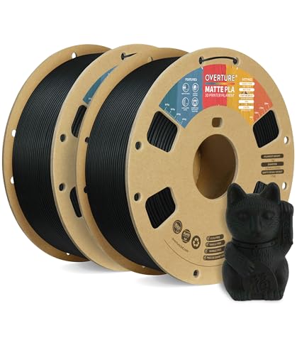 OVERTURE PLA Matte 3D Printer Filament 1.75mm, Matte PLA 2kg Cardboard Spool (4.4lbs), Dimensional Accuracy +/- 0.02 mm (Matte Black 2-Pack)