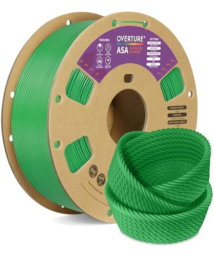 OVERTURE ASA Filament 1.75mm, 1kg Spool (2.2lbs) 3D Printer Filament, Premium Anti-UV, ASA Filament Perfect for Printing Outdoor Functional Parts, Dimensional Accuracy +/- 0.02 mm (Green)