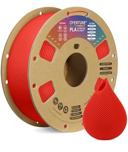 OVERTURE PLA Filament 1.75mm PLA 3D Printer Filament, 1kg Cardboard Spool (2.2lbs), Dimensional Accuracy +/- 0.02mm, Fit Most FDM Printer (Red)