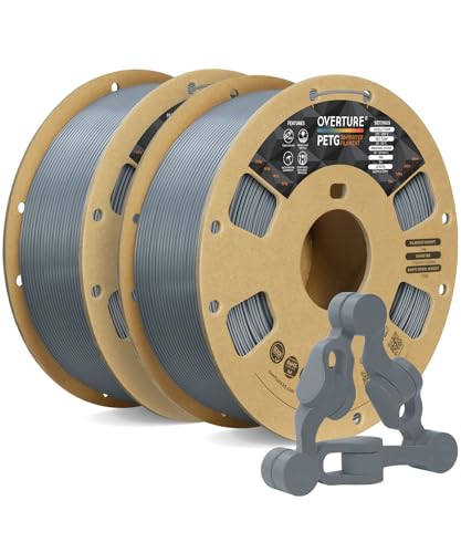 OVERTURE PETG Filament 1.75mm, 3D Printer Filament, 2kg Filament (4.4lbs), Dimensional Accuracy Probability +/- 0.02 mm, Fit Most FDM Printers (Light Gray (2-Pack))