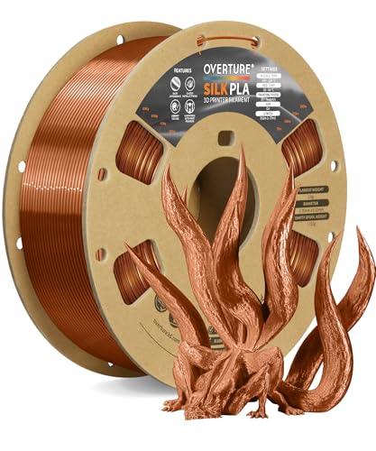 OVERTURE Silk Filament PLA 1.75mm Clog-Free Shiny 3D Printer Filament, 1kg Spool (2.2lbs), Dimensional Accuracy +/- 0.02 mm, Fit Most FDM Printer(Silk Copper)