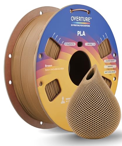 OVERTURE PLA Filament 1.75mm PLA 3D Printer Filament, 1kg Cardboard Spool (2.2lbs), Dimensional Accuracy +/- 0.02mm, Fit Most FDM Printer (Brown)