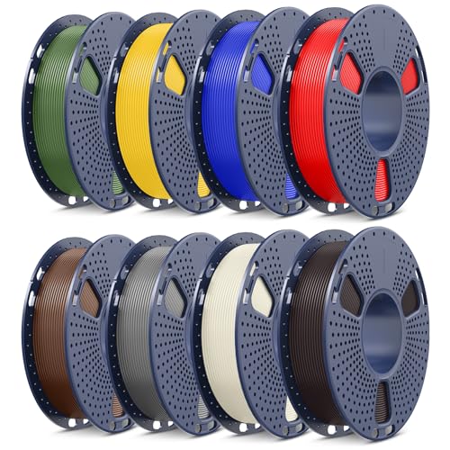 SUNLU PLA Filament 1.75mm Bundle, 3D Printer Filament Bundle 250g, 8 Rolls, 2kg Total, Roasted Chestnut Black+Bone White+Grey+Coffee Brown+Red+Klein Blue+Vivid Yellow+Olive Green
