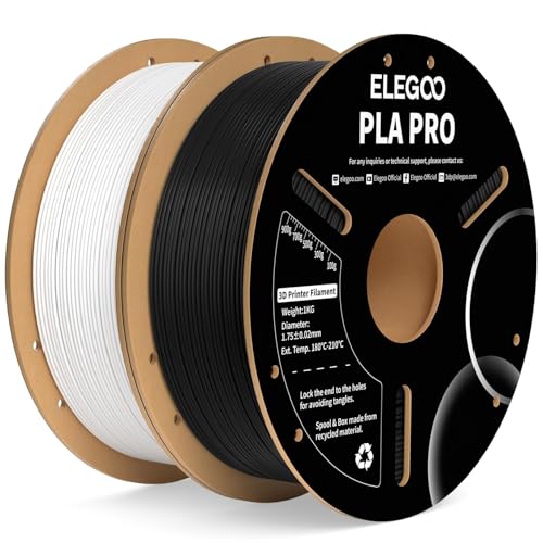 ELEGOO PLA PRO Filament 1.75mm Black & White 2KG, Improved Rigidity Easy to Print 3D Printer Filament Dimensional Accuracy +/- 0.02mm, 2pcs 1kg Spool (2.2lbs) for Most FDM 3D Printers