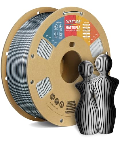 OVERTURE Dual Color Matte PLA 3D Printer Filament 1.75mm, Matte PLA 1kg Cardboard Spool (2.2lbs), Dimensional Accuracy +/- 0.02 mm (Matte Black-White)