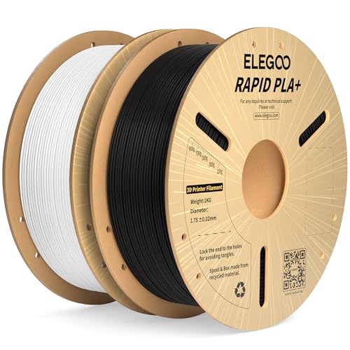 ELEGOO Rapid PLA Plus Filament 1.75mm Black & White 2KG, PLA+ 3D Printer Filament for 30-600 mm/s High Speed Printing, Dimensional Accuracy +/- 0.02 mm, 2 Pack 1kg Spool(2.2lbs)
