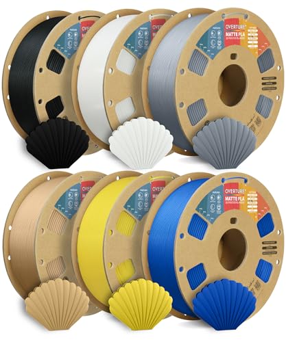 OVERTURE Matte PLA Filament 1.75mm, 3D Printer Filament, Matte PLA Roll 6kg Cardboard Spool (13.2lbs), Dimensional Accuracy +/- 0.03 mm, Fit Most FDM Printer (6 Color (6-Pack))