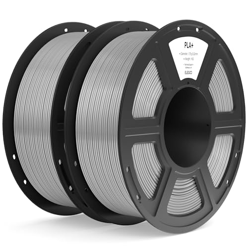 ELEGOO PLA+ Filament 1.75mm Gray 2KG, High Toughness PLA Plus 3D Printer Filament Dimensional Accuracy +/- 0.02mm, 2pcs 1kg Spool(2.2lbs) for Most FDM 3D Printers
