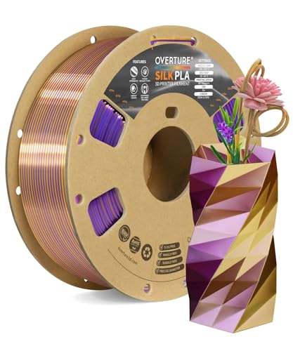 OVERTURE Silk PLA 1.75mm Dual Color Filament, Clog-Free Shiny 3D Printer Filament, 1kg Spool(2.2lbs), Dimensional Accuracy +/- 0.03 mm, Fit Most FDM Printer(Silk Purple-Gold)